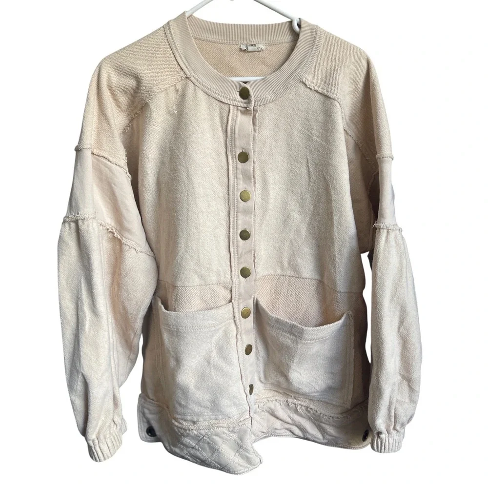 Anthropologie Pilcro Button-Front Boho Cozy Cotton Shacket Cream Jacket S‎